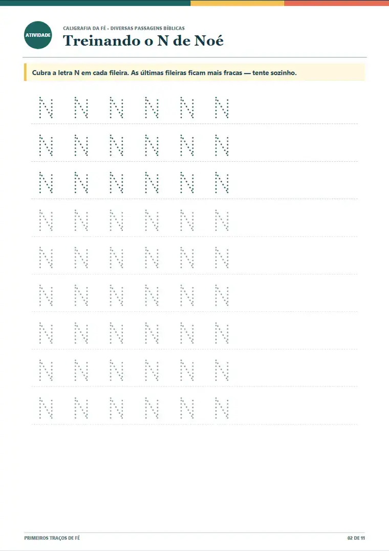 Página de exemplo de Caligrafia da Fé