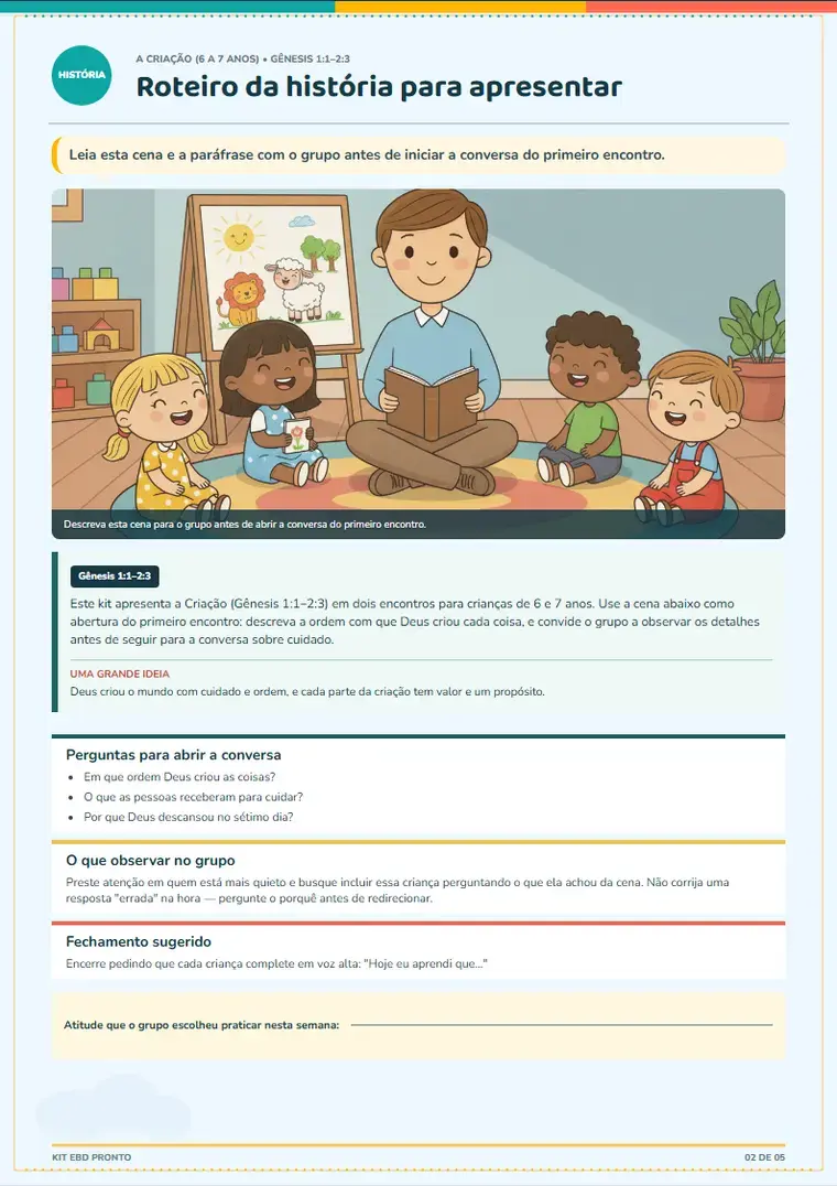 Página real de Kit EBD — A Criação