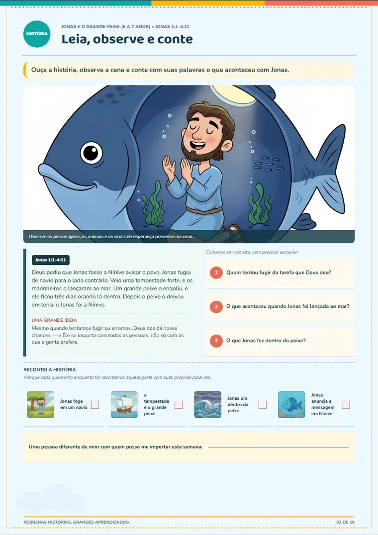 Página real de Caderno Completo — Jonas e o Grande Peixe